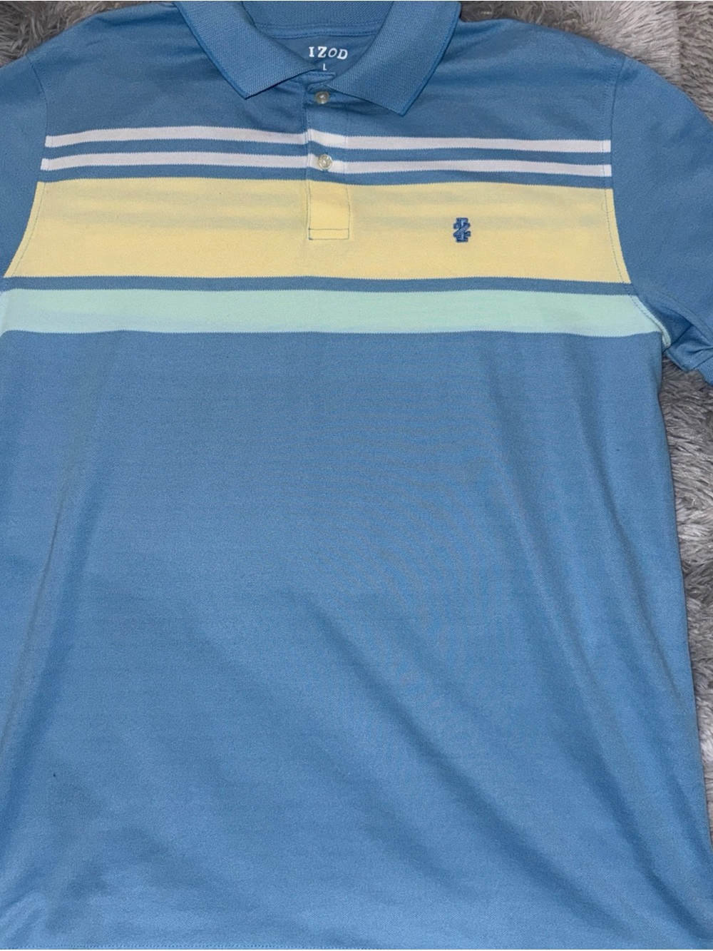 Izod Blue Polo with Yellow and Mint Stripes